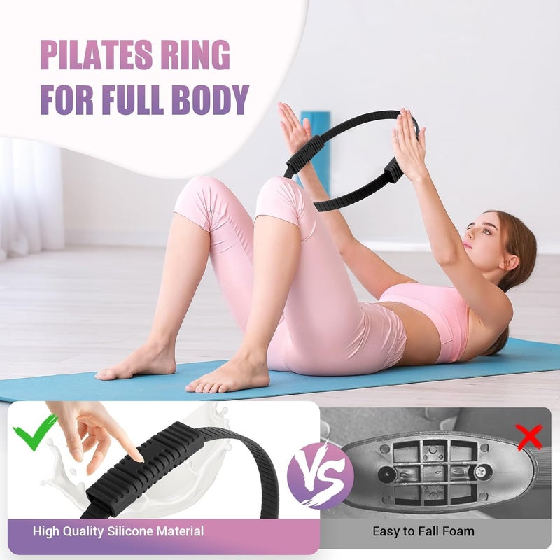 JHMFDDSB Pilates Ring Set, Pilates Essentials Kit with Pilates Ring and Ball, 3 Resistance Bands, Portable Bag & Training Poster, at Home Pilates Starter Workouts Equipment Kit for Women - Image 3